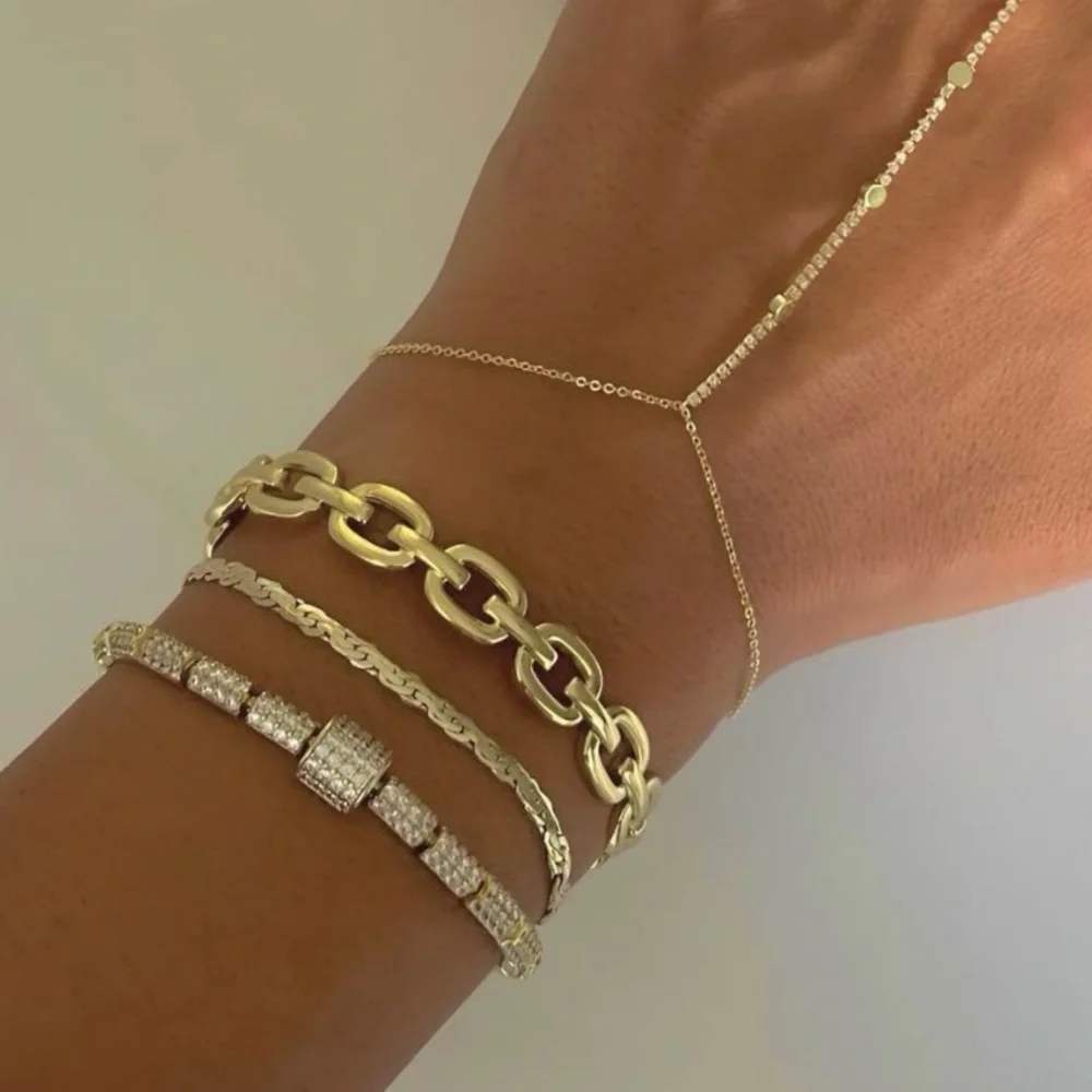 14k Gold Plated Cuban Chain Link Cuff Bracelet Adjustable Water Resistant